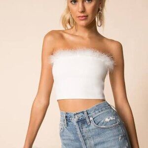Superdown Olivia White Strapless Feather Top - Women's S